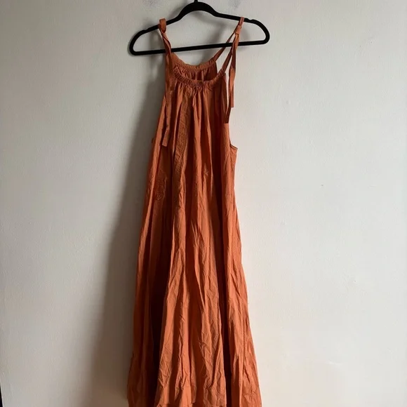 Ulla Johnson Sz 14 Joni Orange Clay Cotton Midi Dress - Picture 2 of 11
